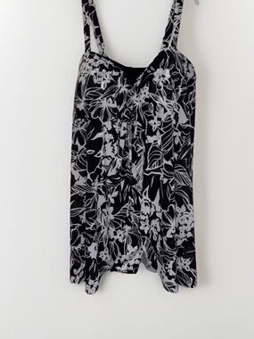 Kim Gravel One Piece Swimsuits For All B&W Floral Fly Away Mesh Attached CoverUp